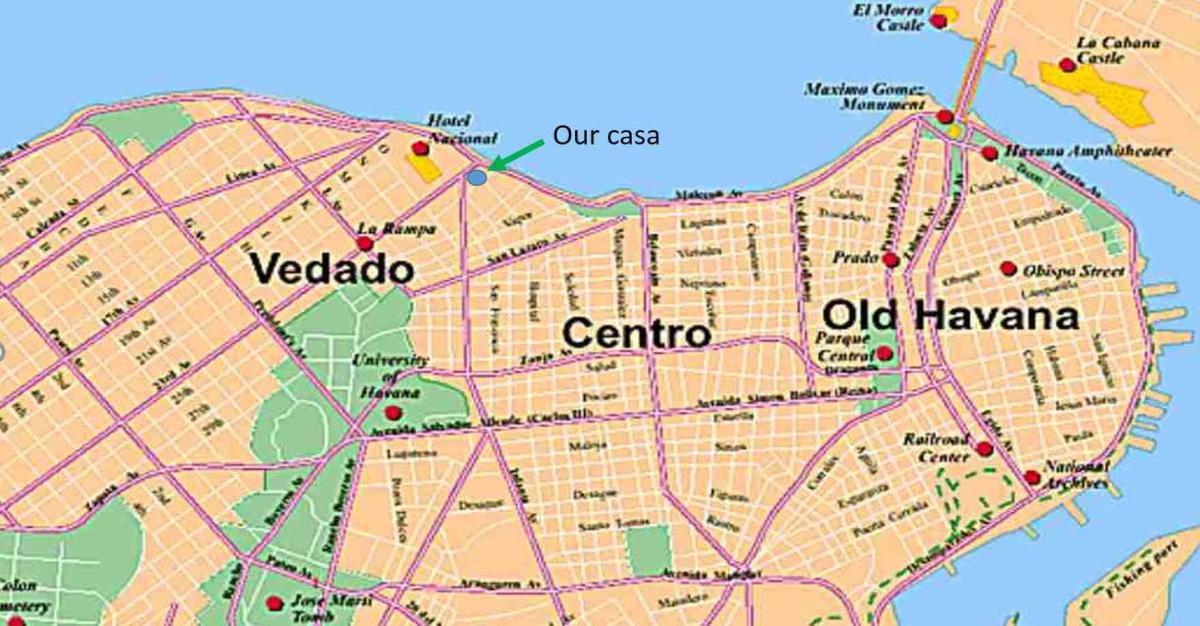 mapa vedado Habana, Kuba